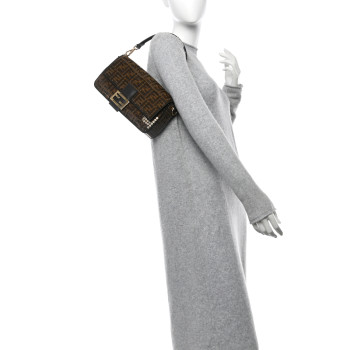 FENDI Fabric Jacquard Paillettes Vitello Seta FF 1974 Baguette Testa di Moro Real Ebano