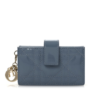 CHRISTIAN DIOR Patent Cannage Lady Dior 5 Gusset Jasmine Card Holder Cloud Blue CHRISTIAN DIOR Patent Cannage Lady Dior 5 Gusset Jasmine Card Holder Cloud Blue