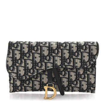 CHRISTIAN DIOR Oblique Saddle Chain Long Wallet Blue CHRISTIAN DIOR Oblique Saddle Chain Long Wallet Blue