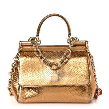 DOLCE & GABBANA Snakeskin Small Miss Sicily Satchel Gold
