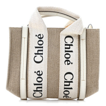 CHLOE Cotton Calfskin Nano Woody Ribbon Tote With Strap White