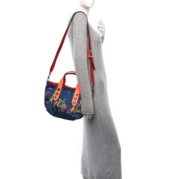 CHRISTIAN LOUBOUTIN Denim Printed Mini Frangibus Tote Blue Multicolor