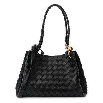 BOTTEGA VENETA Nappa Intrecciato Medium Parachute Shoulder Bag Black