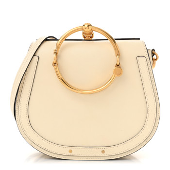 CHLOE Calfskin Suede Medium Nile Bracelet Bag Off White