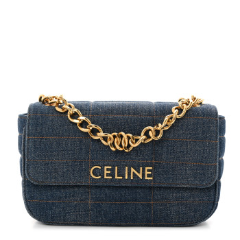 CELINE Denim Matelasse Chain Shoulder Bag Blue