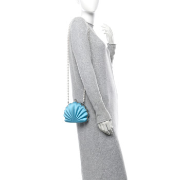 BALENCIAGA Satin Pearl Shell Clutch Bag Turquoise