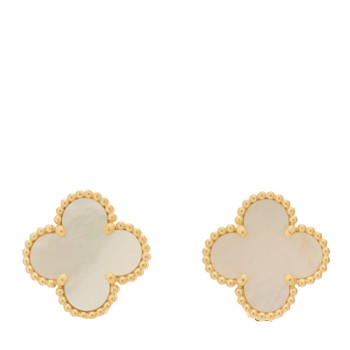 VAN CLEEF & ARPELS 18K Yellow Gold Mother of Pearl Vintage Alhambra Earrings