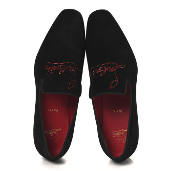 CHRISTIAN LOUBOUTIN Veau Velours Strass Mens Navy Dandelion Flat Loafers 42.5 Black Loubi