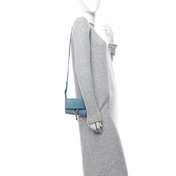 CHLOE Suede Calfskin Faye Wallet On Strap Vinyl Blue