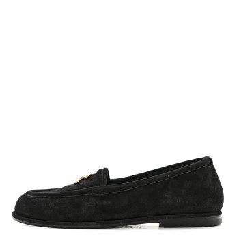 CHANEL Suede Calfskin CC Loafers 36 Black