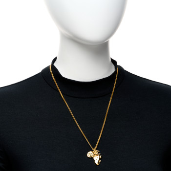 CHANEL Crystal Pearl CC Africa Pendant Necklace Gold White