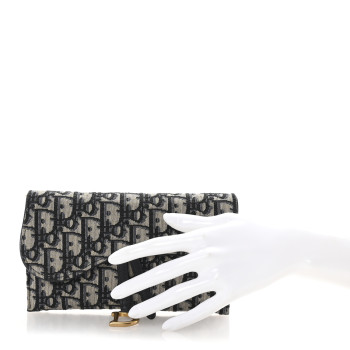 CHRISTIAN DIOR Oblique Saddle Chain Long Wallet Blue CHRISTIAN DIOR Oblique Saddle Chain Long Wallet Blue