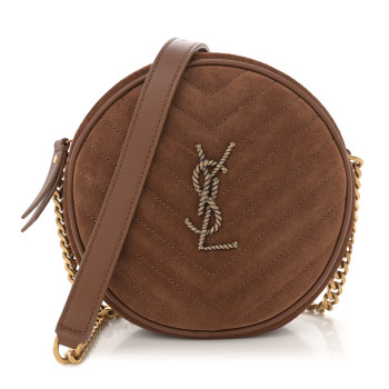 SAINT LAURENT Suede Calfskin Quilted Monogram Round Crossbody Bag Vintage Cork