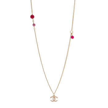 CHANEL Crystal CC Pendant Necklace Purple Light Gold