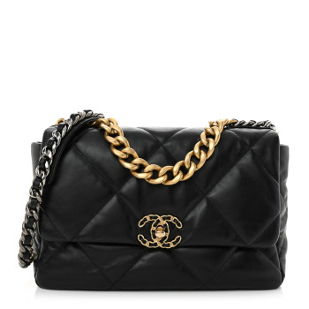 CHANEL Lambskin Quilted Large Chanel 19 Flap Black