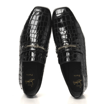 CHRISTIAN LOUBOUTIN Soft Calfskin Alligator Embossed Mens MJ Moc Loafers 42 Black