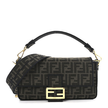 FENDI Fabric Jacquard FF 1974 Medium Baguette Tobacco Moro Black