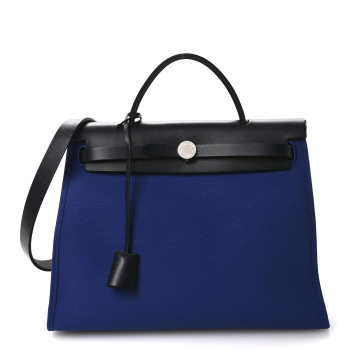 HERMES Vache Hunter Toile Militaire Herbag Zip 31 PM Bleu Electrique Bleu Indigo