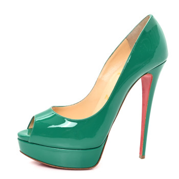 CHRISTIAN LOUBOUTIN Patent Lady Peep 150 Platform Pumps 40 Mint