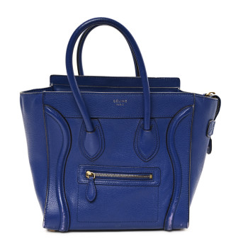 CELINE Drummed Calfskin Micro Luggage Indigo