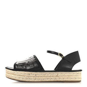 FENDI Nappa FF Embossed Espadrille Platform Sandals Black