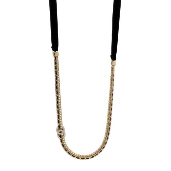 CHANEL Metal Lambskin Crystal CC Chain Tie Headband Gold Black