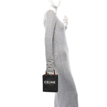 CELINE Triomphe Canvas Calfskin Mini Vertical Cabas Tan