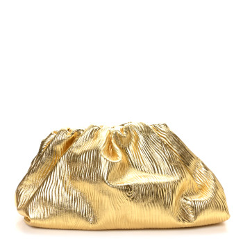 BOTTEGA VENETA Metallic Bark Calfskin Embossed The Pouch Oversized Clutch Oro