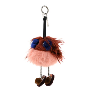 FENDI Mink Fox Fur Dad Wonders Bag Charm Peach Pink Rust