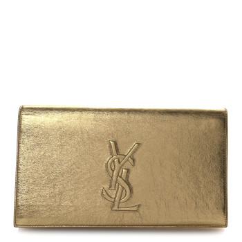 SAINT LAURENT Metallic Calfskin Monogram Large Belle De Jour Clutch Gold