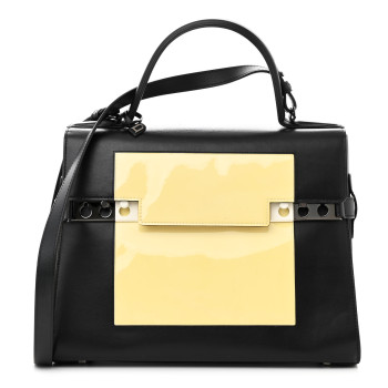 DELVAUX Calfskin Patent Calfskin GM Tempete Satchel Black White
