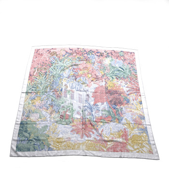 HERMES Cashmere Silk Faubourg Tropical Shawl 140 Gris Chine Rose