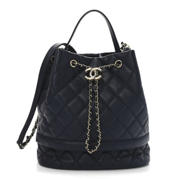 CHANEL Caviar Quilted Large Rolled Up Bucket Drawstring Bag Navy
