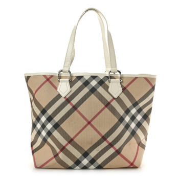 BURBERRY Nova Check Large Nickie Tote White