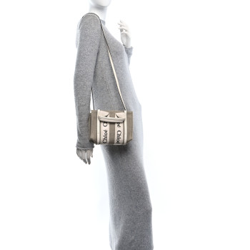 CHLOE Cotton Calfskin Nano Woody Ribbon Tote With Strap White