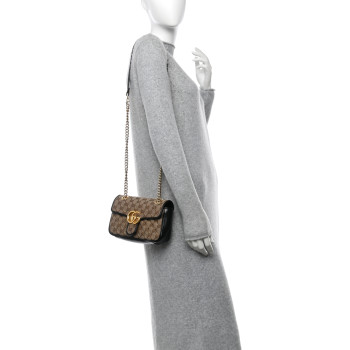 GUCCI Monogram Matelasse Diagonal Mini GG Marmont Shoulder Bag Beige Black