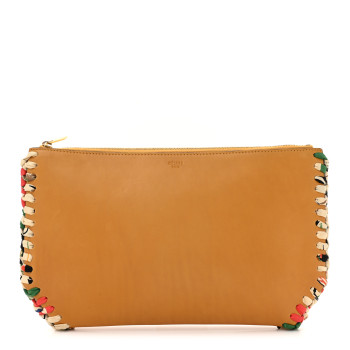 CELINE Lambskin Silk Trim Clutch Pouch Brown Multicolor