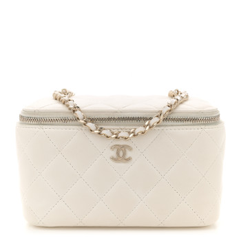 CHANEL Lambskin Quilted Enamel CC Pearl Crush Small Vanity Case With Chain White