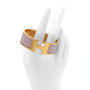 HERMES Enamel Wide Clic Clac H Bracelet PM Rose Dragee