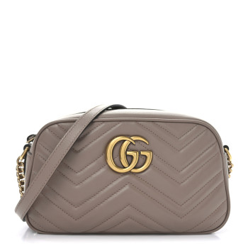 GUCCI Calfskin Matelasse Small GG Marmont Chain Shoulder Bag Porcelain Rose