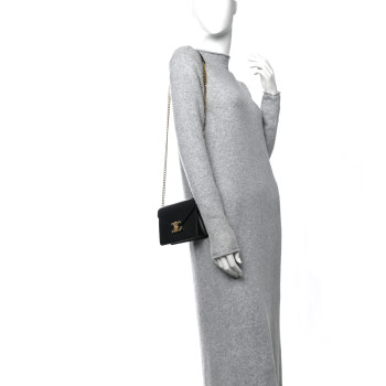 CELINE Shiny Calfskin Triomphe Margo Wallet on Chain Black