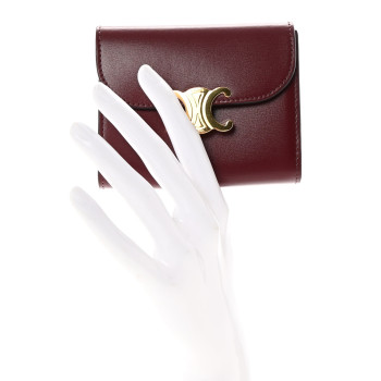 CELINE Shiny Calfskin Small Triomphe Wallet Deep Burgundy