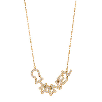 CHANEL Metal Crystal 90's Icon Logo Necklace Gold