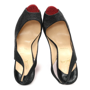 CHRISTIAN LOUBOUTIN Glitter Lady Peep Sling 150 Pumps 37.5 Black Red
