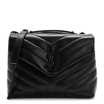 SAINT LAURENT Calfskin Y Quilted Monogram Monochrome Small Loulou Chain Satchel Black