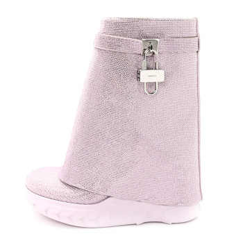 GIVENCHY Suede Strass Shark Lock Biker Ankle Boots 40 Pink