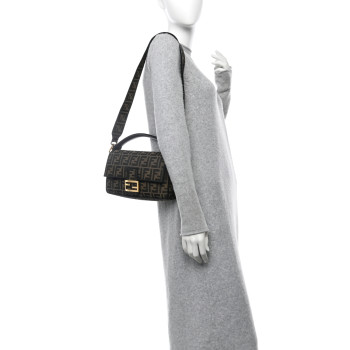 FENDI Fabric Jacquard FF 1974 Medium Baguette Tobacco Moro Black