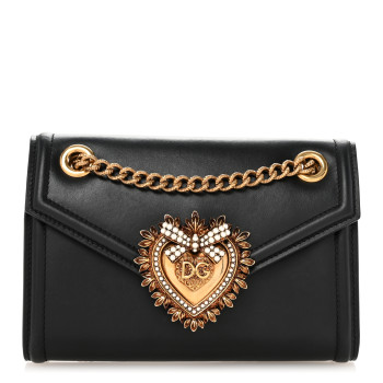 DOLCE & GABBANA Smooth Calfskin Mini Devotion Crossbody Bag Black