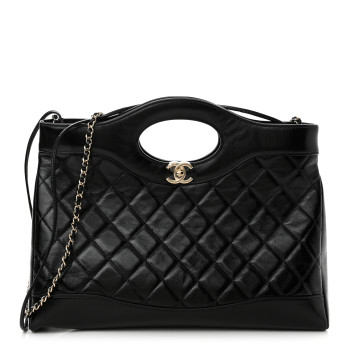 CHANEL Shiny Lambskin Quilted 31 Shopping Bag Black