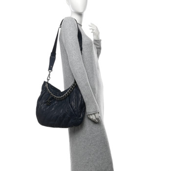 CHANEL Calfskin Coco Pleats Hobo Dark Blue